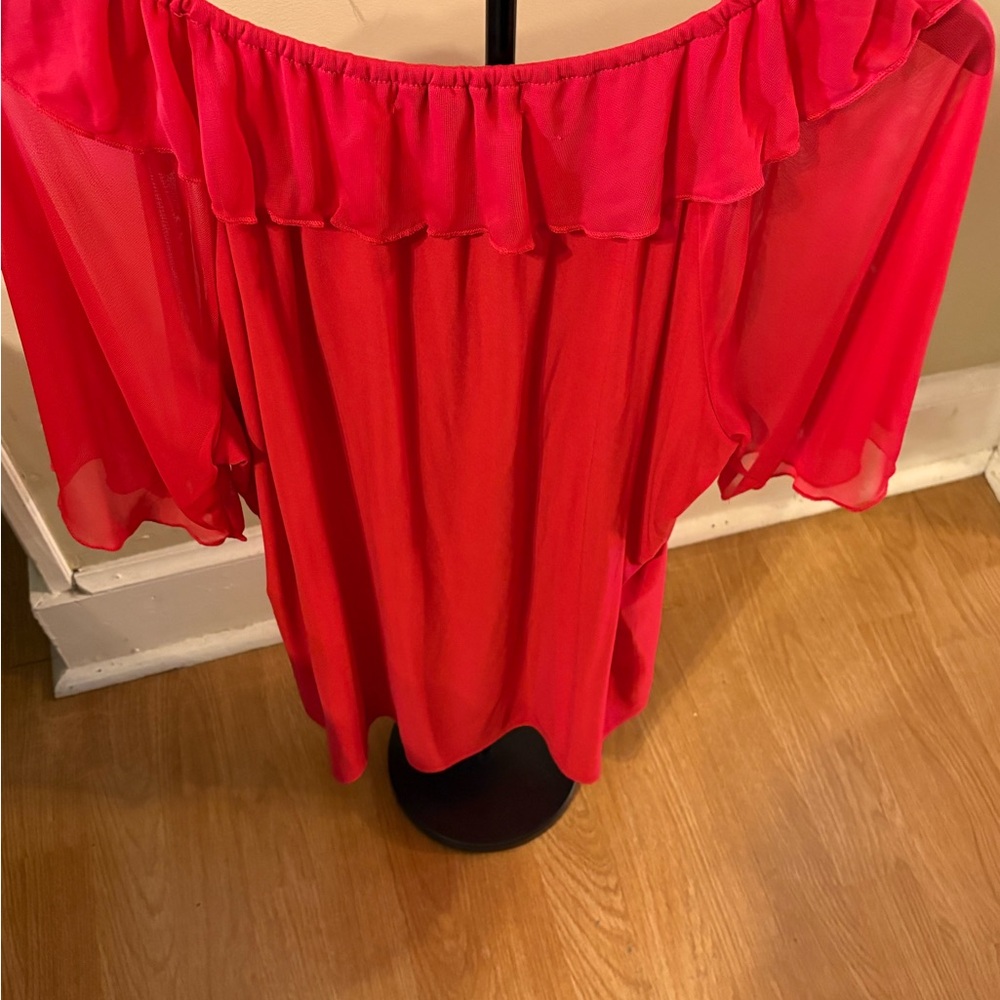 Red Floral Ruffle Sleeve Top - Picture 7 of 7